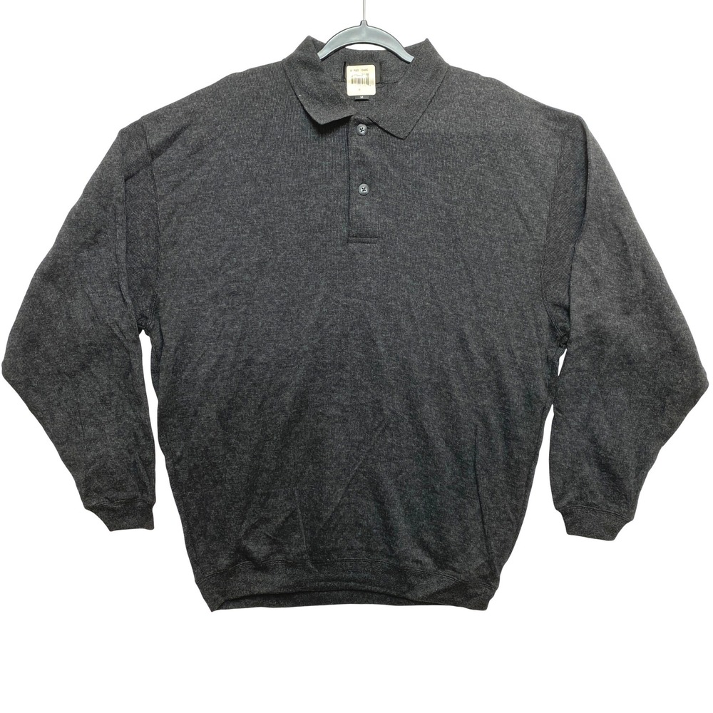 Ashworth Polo Sweater Mens Medium Charcoal Gray AM Knit Pullover Collared Golf